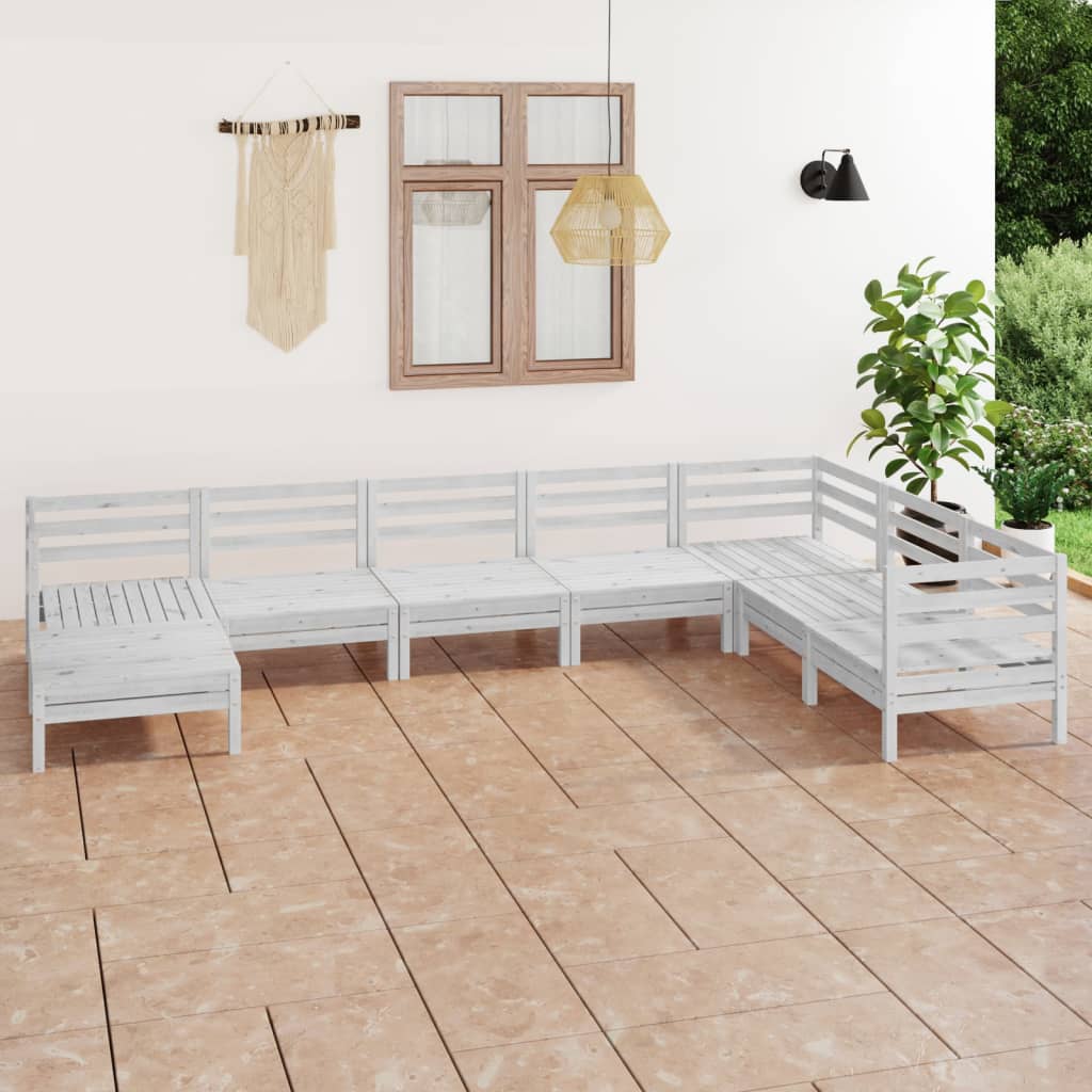 8-tlg. Garten-Lounge-Set Massivholz Kiefer Weiss